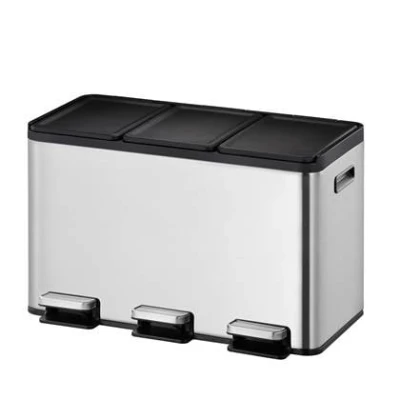 Afbeelding van EKO Essential splitted Recycler pedaalemmer 3x10 ltr, Stainless steel mat RVS