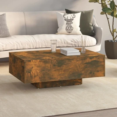 Afbeelding van Salontafel 85x55x31 cm bewerkt hout gerookt eikenkleurig