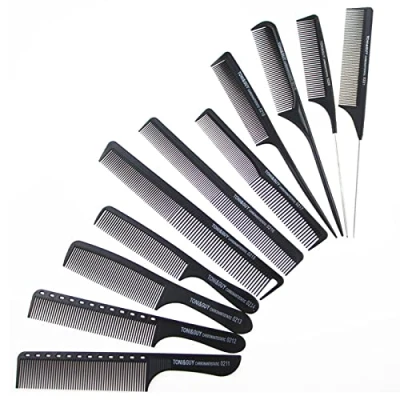 Image de Peigne de Coiffure Professionnel,Zuzer 11PCS Peignes Cheveux a Queue Fibre Carbone Ensemble Styling Comb Set pour Salon Barbe