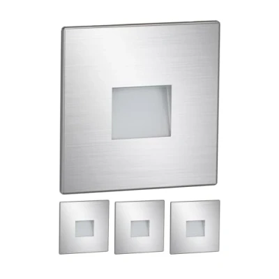 Afbeelding van ledscom.de LED trapverlichting/trapverlichting FOW voor binnen en buiten, downlight, hoekig, roestvrij staal, 85 x 85mm, koel wit, 4st.