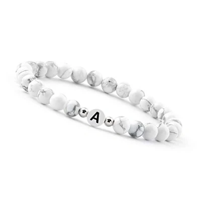 Afbeelding van Parelarmband met letter en howlietkralen, 16 centimeters, Parel