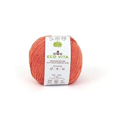 Afbeelding van DMC Eco Vita (105 Oranje Koraal) 100 gram bol Gerecycled katoen voor modieuze kleding, hoeden, tassen en gebreide accessoires