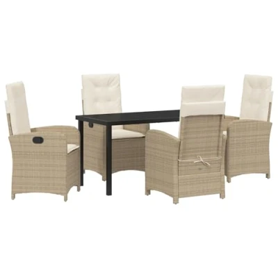 Afbeelding van vidaXL Set van 5 Tuin Eettafel met Kussens, Beige Poly Rattan.