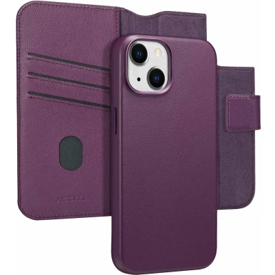 Afbeelding van Accezz Hoesje geschikt voor iPhone 14 Leather Bookcase 2 in 1 MagSafe Heath Purple