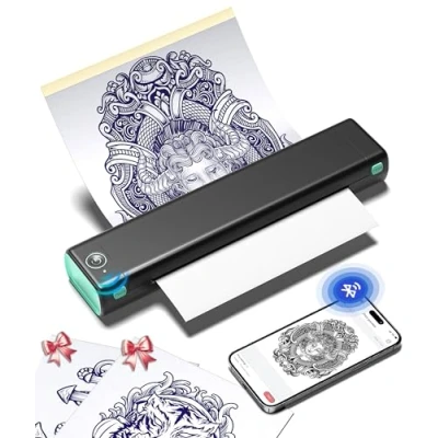 Afbeelding van Phomemo M08F Tattoo printer, professionele thermische compatibel met smartphone en pc, 10 vellen transferpapier