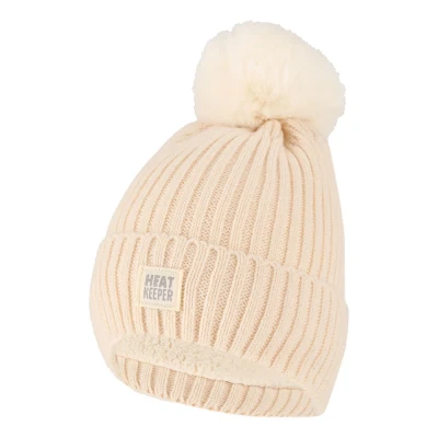 Afbeelding van Heatkeeper thermo Muts met Pompon Dames Off White TOG waarde 1.9 Heerlijk zacht en isolerend