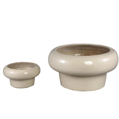 Afbeelding van PTMD Bloempot Megga 53x53x29 cm Keramiek Creme Set van 2