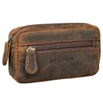Afbeelding van STILORD &#039;Neal&#039; Sleutelzakje Leer Vintage Sleutelhoes Mini Portemonnee Kleine Kaarthouder RFID Case in Geschenkdoos, Kreta Bruin, S,
