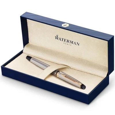 Afbeelding van Waterman Expert rollerbalpen roestvrij staal met 23 k vergulde afspraken fijne punt zwarte inkt geschenkverpakking