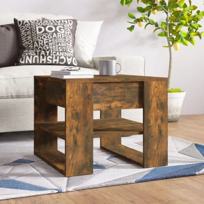 Afbeelding van Salontafel 55,5x55x45 cm bewerkt hout gerookt eikenkleurig