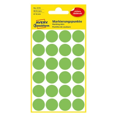 Image de Etiquette Avery Zweckform 3174 rond 18mm vert vif 96 pcs