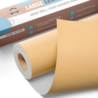 Afbeelding van Leren reparatiepatches, 40 x 160 cm, zelfklevende leder reparatietape, voor bank, autostoel, meubels, tas, beige en geel
