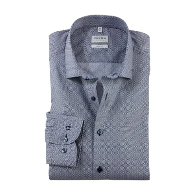 Afbeelding van OLYMP Level Five heren shirt met lange mouwen roterende print effen niveau 5 22 modern Kent, Marine 18, 41