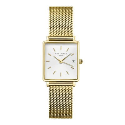 Afbeelding van Rosefield dames The Boxy XS White Sunray Mesh Gold horloge QMWMG Q039 in de kleur Goud