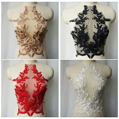 Afbeelding van Yulakes 1 x 3D geborduurde kanten applicatie, bloemen en strass halslijn, doe het zelf patch, bruiloftsjurk halslijn (wit)