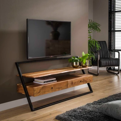 Afbeelding van Hoyz TV meubel Lean 140cm 2 Lades Bruin Acaciahout