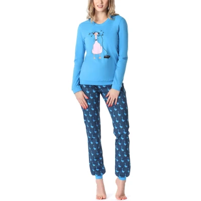 Afbeelding van Merry Style Dames Pyjama Lange mouwen broek Katoen MS MS10 167 PJ Blauw Gans M