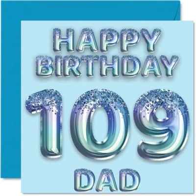 Afbeelding van Verjaardagskaart 109 jaar voor papa blauwe glitterballonnen verjaardagskaarten van zoon, dochter, 145 mm x