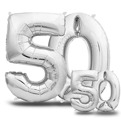 Afbeelding van envami luchtballonnen 50. Verjaardag XXL zilver reuze folieballon in 2 maten 40&quot; &amp; 16&quot; 101 cm + 40 verjaardagsdecoratieset Vier nummers Ideaal als decoratie vliegt met helium