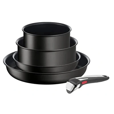 Image de Tefal Ingenio Unlimited ON L3959543 Kit de démarrage pour casseroles et poêles 5 pièces, empilable, poignée amovible, économie d&#039;espace, antiadhésif, induction, noir,