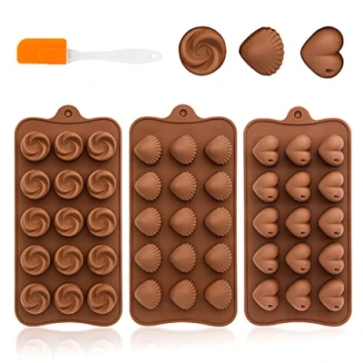 Afbeelding van 3 stuks BPA vrije Siliconen chocoladevormen in levensmiddelenkwaliteit bakvormen met antiaanbaklaag voor het maken van chocoladetaarten en muffins