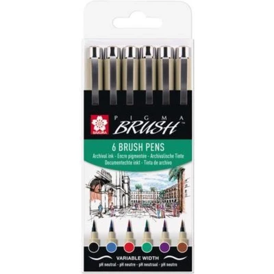 Afbeelding van Brushpen Sakura Pigma set 6 kleuren