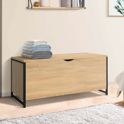 Afbeelding van Coffre de rangement 100 cm DETROIT bois et noir design industriel