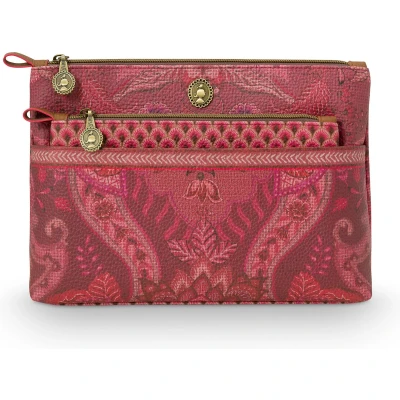 Afbeelding van Pip Studio Combi Make up tas Kyoto Festival Donkerroze 26x18x7.5cm/22x13x1cm