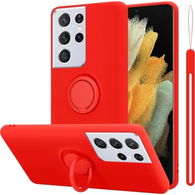 Afbeelding van Cadorabo Hoesje geschikt voor Samsung Galaxy S22 ULTRA in LIQUID ROOD Beschermhoes van flexibel TPU silicone Case Cover met ring
