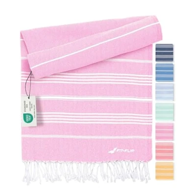 Afbeelding van Strandhanddoek hamamdoek strand van 100% gerecycled katoen Turkse sneldrogende handdoek, hamamdoek, pestemal, ideaal als strandlaken XXL roze 200 x cm sultan