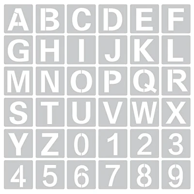 Afbeelding van Set van 36 herbruikbare alfanumerieke sjablonen met letters en cijfers Voor knutselen, scrapbooking, schilderen, houtschilderen, woondecoratie (7,6 cm)