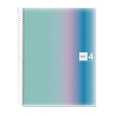Afbeelding van Miquelrius A4 notitieboek A4, geruit 5 mm, 120 vellen 70 g/m², 4 gekleurde strepen, microgeperforeerde spiraal, polypropyleen omslag, gaten, notebook Aurora Santorini