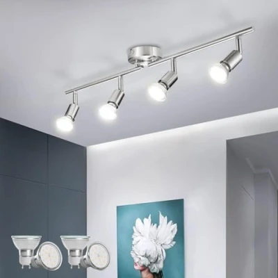 Afbeelding van Bojim Led plafondlamp, 4 spots, draaibaar, x 6 W, GU10, neutraal wit, nikel mat, 230 V, Eq.54 550 lm, 82Ra IP20, niet dimbaar