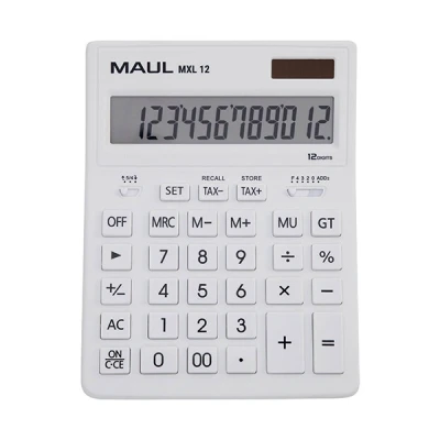 Image de Maul MXL 12 Calculatrice de bureau chiffres panneau solaire, pile blanc
