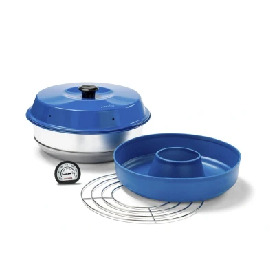 Afbeelding van Omnia Classic, origineel, 2 l, met blauw deksel, siliconen vorm, ovenrooster en thermometer