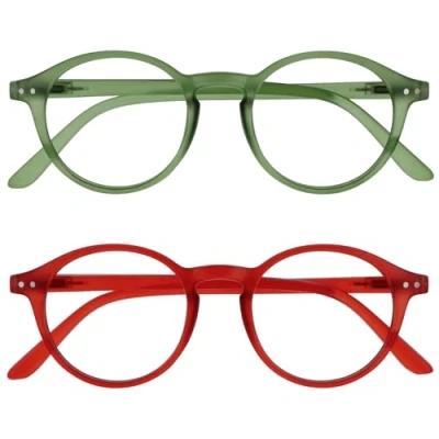 Image de OPULIZE REY Lunettes de lecture Lot 2 Monture ronde rétro Vert mat Rouge Homme Femme Charnières à ressort RR56 6Z +2.00