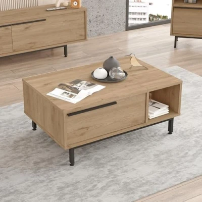 Afbeelding van Salontafel Majaajoå 90x60x37,5 cm eikenkleurig en zwart [en.casa]