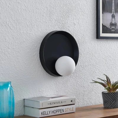 Afbeelding van Lucande Andelina wandlamp, rond, zwart