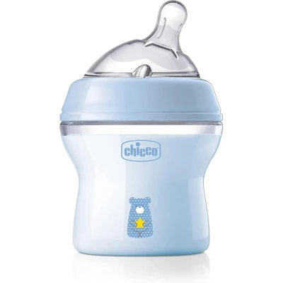 Afbeelding van Chicco Natural Feeling Anticolic fles 0 maanden + 150 ml, met zuiger van zachte en flexibele siliconen, geschikt voor gemengde borstvoeding, langzame stroom, kleur lichtblauw 0+