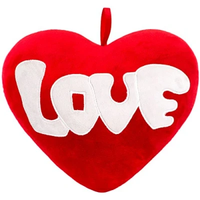 Afbeelding van Brubaker Pluche kussen in hartvorm Love rood 32 cm hartkussen geborduurd