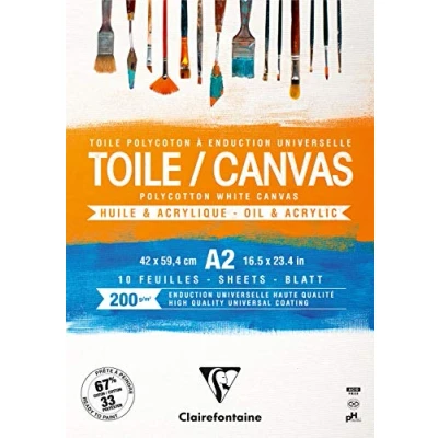 Afbeelding van Clairefontaine 975209C een blok met 10 canvas, klaar om te beschilderen, 42 x 59,4 cm, 200 g, wit