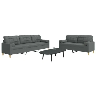 Afbeelding van vidaXL 2 delige Loungeset met sierkussens stof donkergrijs