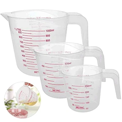 Afbeelding van Surflyee Meetglazen, transparant, 250 ml, 500 1000 voor koken, maatbeker van BPA vrij kunststof, stapelbaar met handvat, gemakkelijk af te lezen, nauwkeurig koken