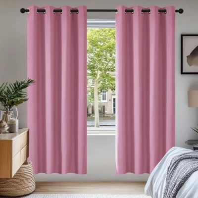 Afbeelding van Deconovo Warmte isolerende verduisteringsgordijnen, gordijnen voor meisjesslaapkamer, modern design met oogjes, 140 x 175 cm (breedte hoogte), roze, 2 stuks