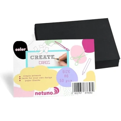 Afbeelding van Netuno 50 x zwart karton A6 105 148 mm 250 g Bristol kaart knutselpapier kleurrijk knutselkarton blanco kaarten gekleurd set doe het zelf creatieve