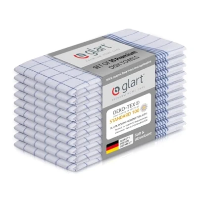 Afbeelding van Glart 48KB2 Set van 10 theedoeken, 50 x 70 cm, 100% katoen, Oeko Tex gecertificeerd, blauw geruit, voorgewassen