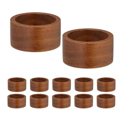 Afbeelding van Relaxdays houten servetringen set van 12 servethouders kerst 2,5 x 5 cm acaciahout