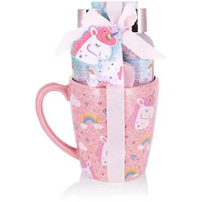 Afbeelding van BRUBAKER Cosmetics 5 Delig Eenhoorn Bad en Doucheset Cherry Blossom Cadeautip Cadeau Idee Geschenkset Met Kersenbloesemgeur in XXL Eenhoornbeker Moederdag cadeautje