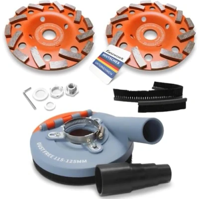 Afbeelding van FANZWORK Afzuigkap voor Haakse Slijpmachines incl. 125 mm Diamantbekerbekerschijf Professionele Kwaliteit Borstels Uitwisselbaar 99% Universele pasvorm Versterkte Adapterring Adapter