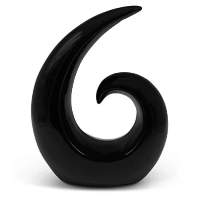 Afbeelding van Stijlvolle keramische sculptuur moderne decoratie in zwart decoratieve spiraal 20 cm hoog ook geschikt als geschenk